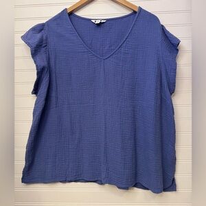 Three Dots Women's Double Gauze Top Periwinkle XXL (2XL) shirt cap sleeve